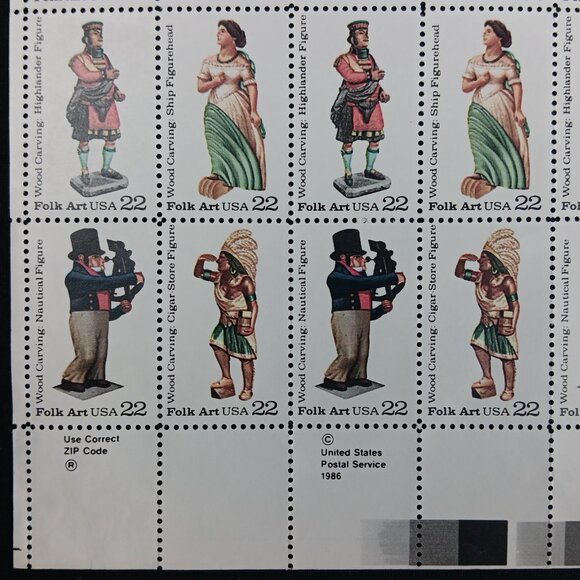 US Stamp 1986 Scott 2243a American Folk Art (50) 22 cent FULL Sheet Vintage MNH - Picture 2 of 3